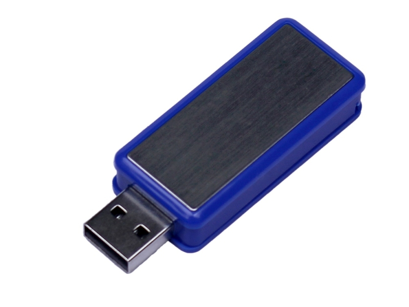 USB 2.0- флешка промо на 32 Гб прямоугольной формы, выдвижной механизм (синий) 32Gb (Изображение 1)
