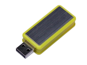 USB 2.0- флешка промо на 16 Гб прямоугольной формы, выдвижной механизм (желтый) 16Gb