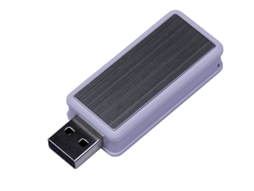 USB 3.0- флешка промо на 64 Гб прямоугольной формы, выдвижной механизм (белый) 64Gb (Изображение 1)