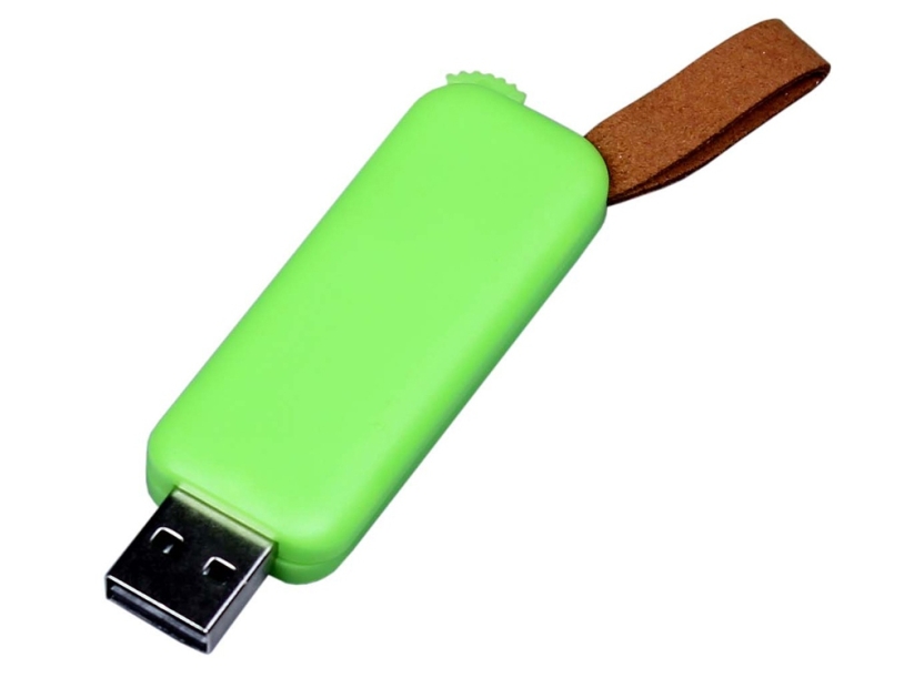 USB 2.0- флешка промо на 32 Гб прямоугольной формы, выдвижной механизм (зеленый) 32Gb (Изображение 1)