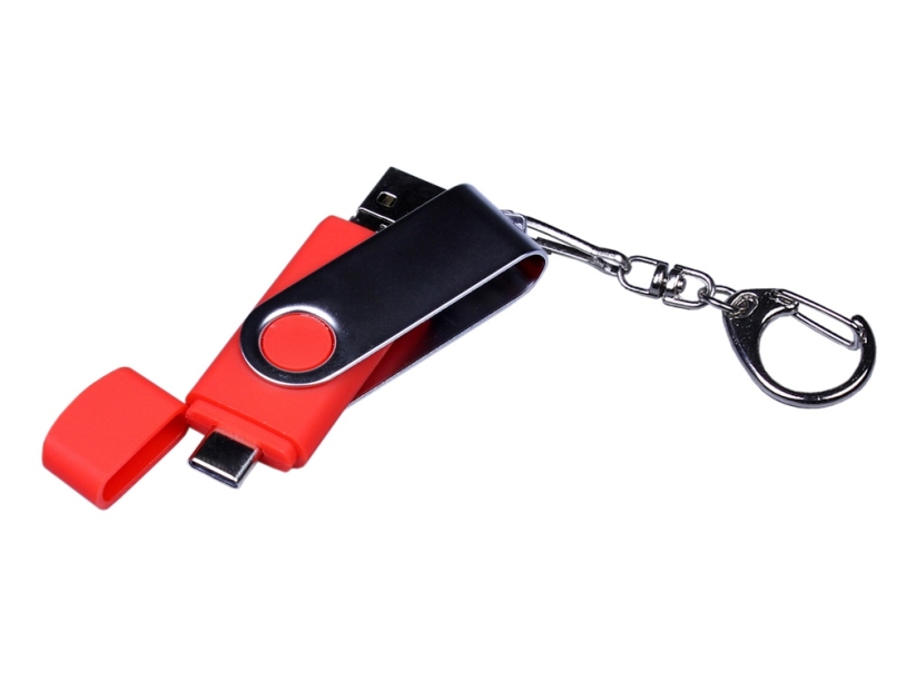 USB 2.0/micro USB/Type-C- флешка на 32 Гб c поворотным механизмом (красный) 32Gb (Изображение 4)