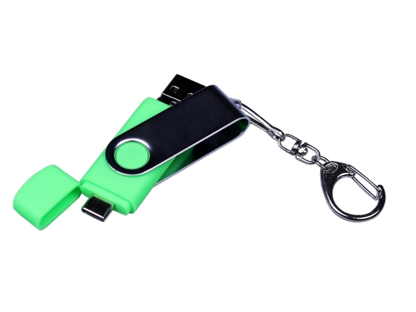 USB 2.0/micro USB/Type-C- флешка на 16 Гб c поворотным механизмом (зеленый) 16Gb (Изображение 4)