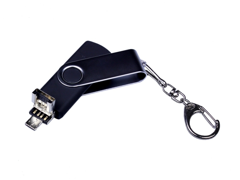 USB 2.0/micro USB/Type-C- флешка на 16 Гб c поворотным механизмом (черный) 16Gb (Изображение 3)