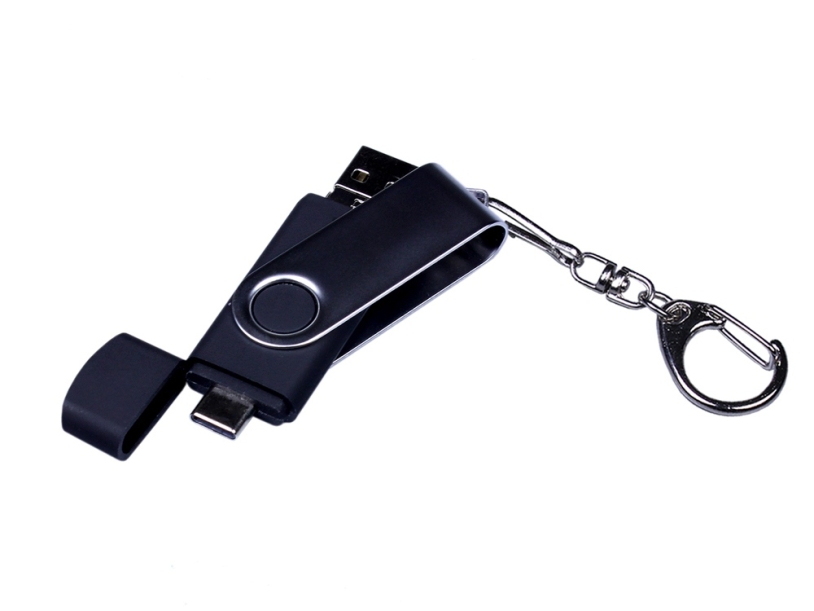 USB 2.0/micro USB/Type-C- флешка на 16 Гб c поворотным механизмом (черный) 16Gb (Изображение 4)