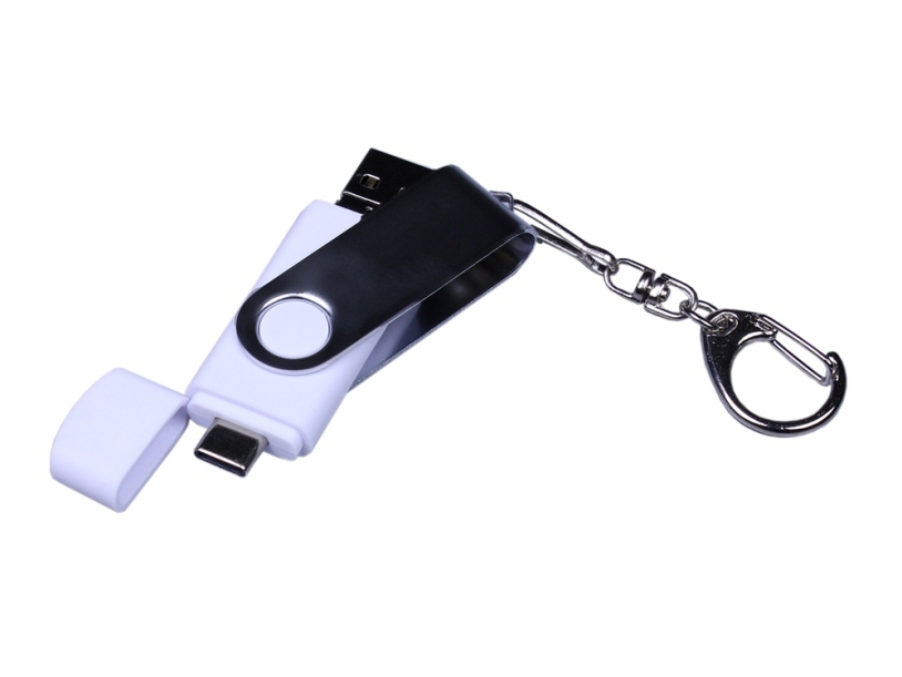 USB 2.0/micro USB/Type-C- флешка на 16 Гб c поворотным механизмом (белый) 16Gb (Изображение 4)