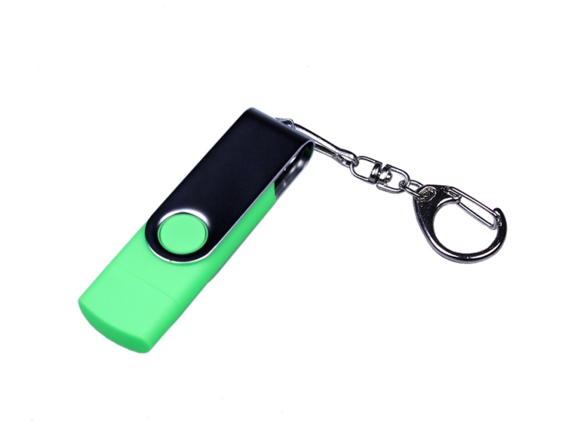 USB 2.0/micro USB/Type-C- флешка на 64 Гб c поворотным механизмом (зеленый) 64Gb (Изображение 1)