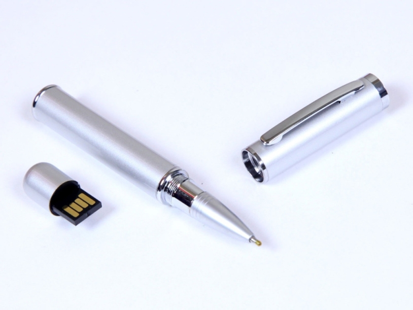 USB 2.0- флешка на 16 Гб в виде ручки с мини чипом (серебристый) 16Gb (Изображение 1)
