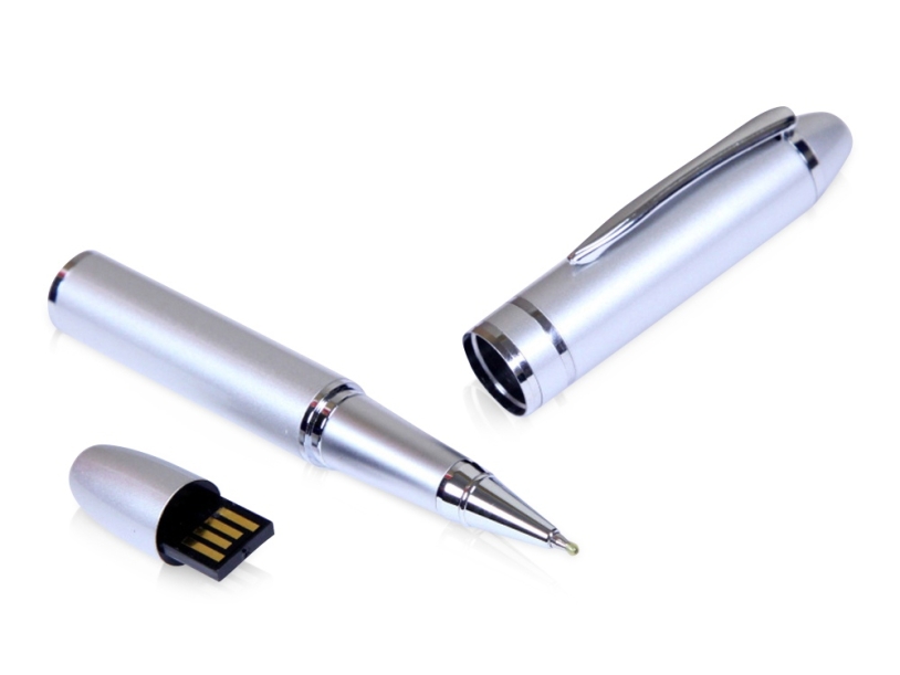 USB 2.0- флешка на 16 Гб в виде ручки с мини чипом (серебристый) 16Gb (Изображение 1)