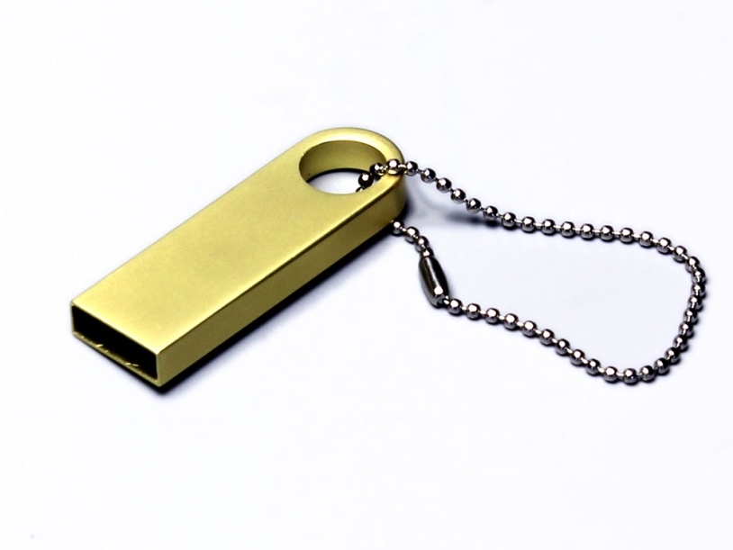 USB 2.0-флешка на 128 Гб с мини чипом и круглым отверстием (золотистый) 128Gb (Изображение 1)