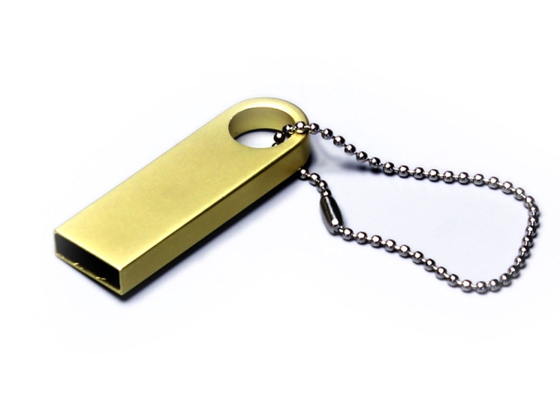 USB 2.0-флешка на 4 Гб с мини чипом и круглым отверстием (золотистый) 4Gb (Изображение 1)