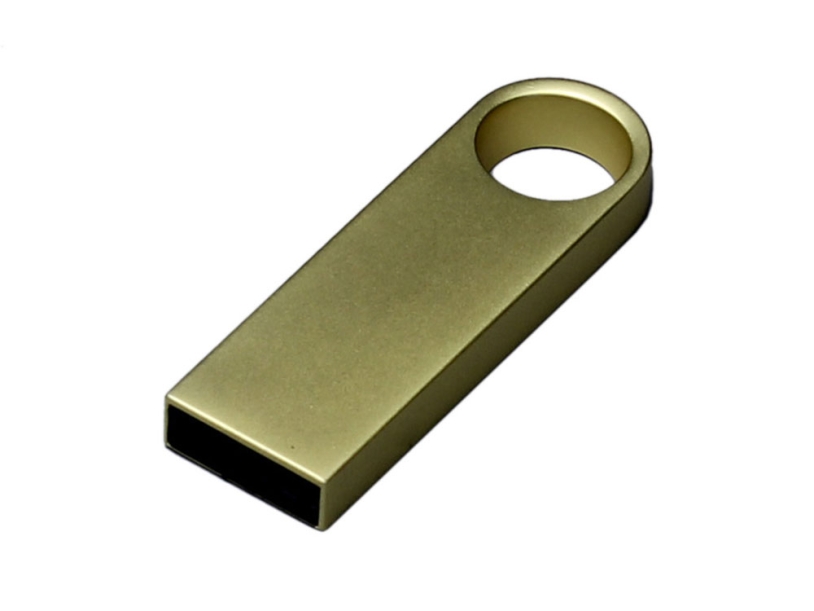 USB 3.0-флешка на 128 Гб с мини чипом и круглым отверстием (золотистый) 128Gb (Изображение 1)