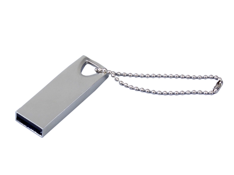 USB 2.0-флешка на 64 Гб с мини чипом и отверстием для цепочки (серебристый) 64Gb (Изображение 1)