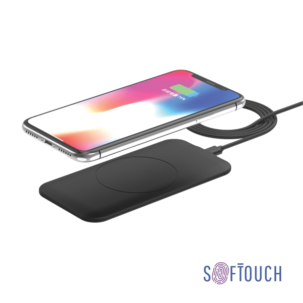 Настольное беспроводное зарядное устройство "Slim SOFTTOUCH" (черный) (Изображение 1)