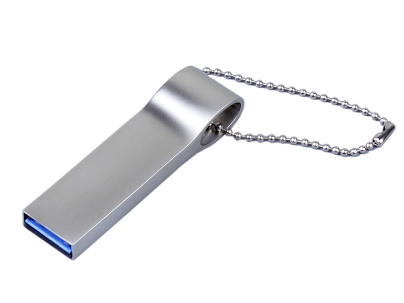 USB 2.0-флешка на 128 Гб с мини чипом и боковым отверстием для цепочки (серебристый) 128Gb (Изображение 1)