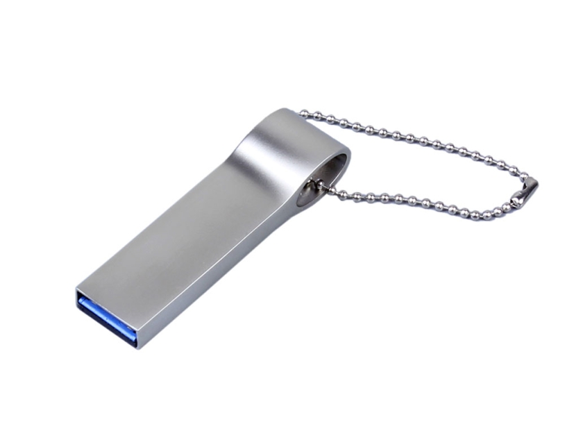 USB 3.0-флешка на 64 Гб с мини чипом и боковым отверстием для цепочки (серебристый) 64Gb (Изображение 1)