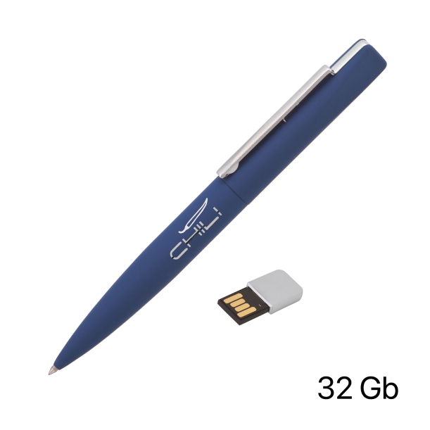 Ручка шариковая "Callisto" с флеш-картой 32Gb, покрытие soft touch (темно-синий) (Изображение 1)