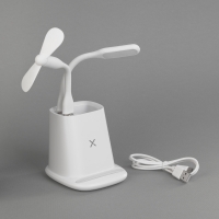 Карандашница "Smart Stand" с беспроводным зарядным устройством, вентилятором и лампой (2USB разъёма) (белый)