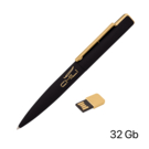 Ручка шариковая &quot;Callisto&quot; с флеш-картой 32GB, покрытие soft touch (черный с золотом)