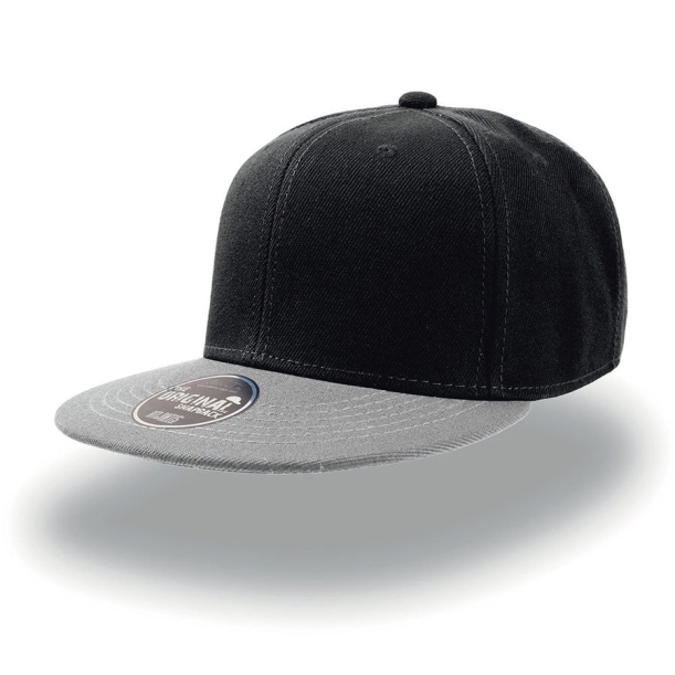 Бейсболка "SNAP BACK", 6 клиньев,  пластик. застежка, черный с серым, 100% п/э,100% х/б, 400 гр/м2 (Изображение 1)