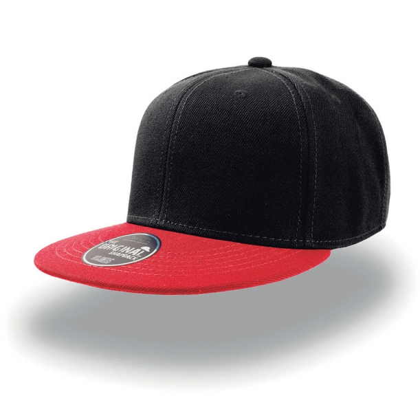 Бейсболка "SNAP BACK", 6 клиньев, пластик. застежка, черный с красным, 100% п/э,100% х/б, 400 гр/м2 (Изображение 1)