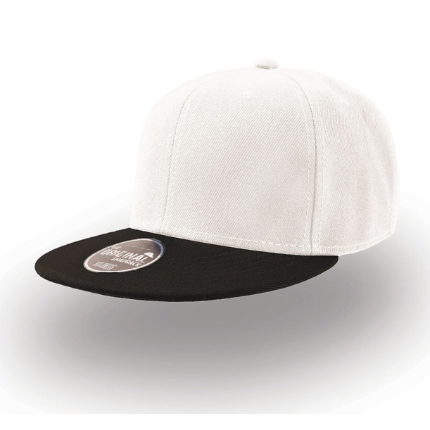Бейсболка "SNAP BACK", 6 клиньев, пластик.застежка, белый с черным, 100% п/э,100% х/б, 400 гр/м2 (Изображение 1)