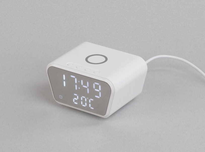 Настольные часы "Smart Clock" с беспроводным (15W) зарядным устройством, будильником и термометром (белый) (Изображение 1)