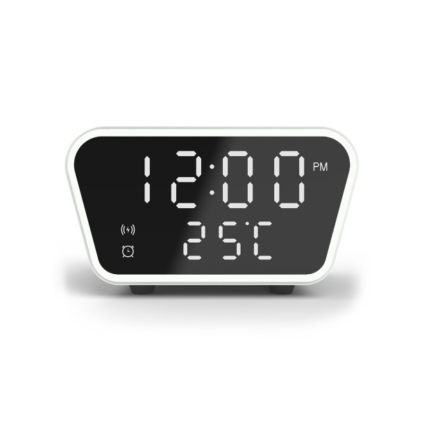 Настольные часы "Smart Clock" с беспроводным (15W) зарядным устройством, будильником и термометром (белый) (Изображение 4)