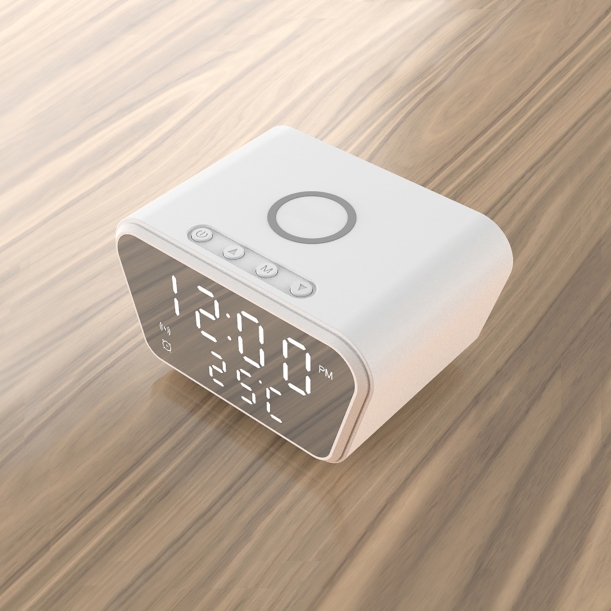 Настольные часы "Smart Clock" с беспроводным (15W) зарядным устройством, будильником и термометром (белый) (Изображение 5)