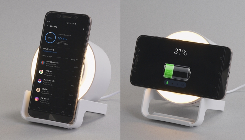 Bluetooth колонка-подставка "Smart Sound" с беспроводным (10W) зарядным устройством и подсветкой (белый) (Изображение 4)