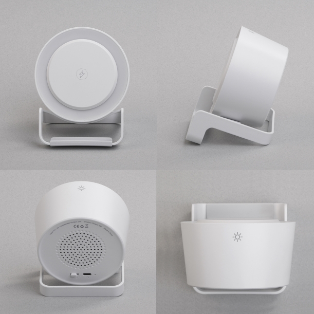 Bluetooth колонка-подставка "Smart Sound" с беспроводным (10W) зарядным устройством и подсветкой (белый) (Изображение 6)