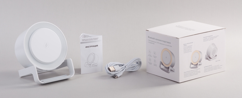 Bluetooth колонка-подставка "Smart Sound" с беспроводным (10W) зарядным устройством и подсветкой (белый) (Изображение 8)