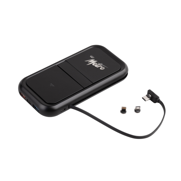 Беспроводное ЗУ "Fast &amp; Furious", 10000 mAh, с быстрой (22.5W/15W) зарядкой, с магнитным кабелем и набором переходников, с подсветкой логотипа (черный) (Изображение 4)