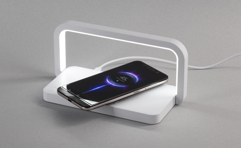 Лампа складная "Smart Light" с беспроводным (10W) зарядным устройством и подставкой для смартфона (белый) (Изображение 1)