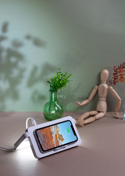 Лампа складная "Smart Light" с беспроводным (10W) зарядным устройством и подставкой для смартфона (белый) (Изображение 3)