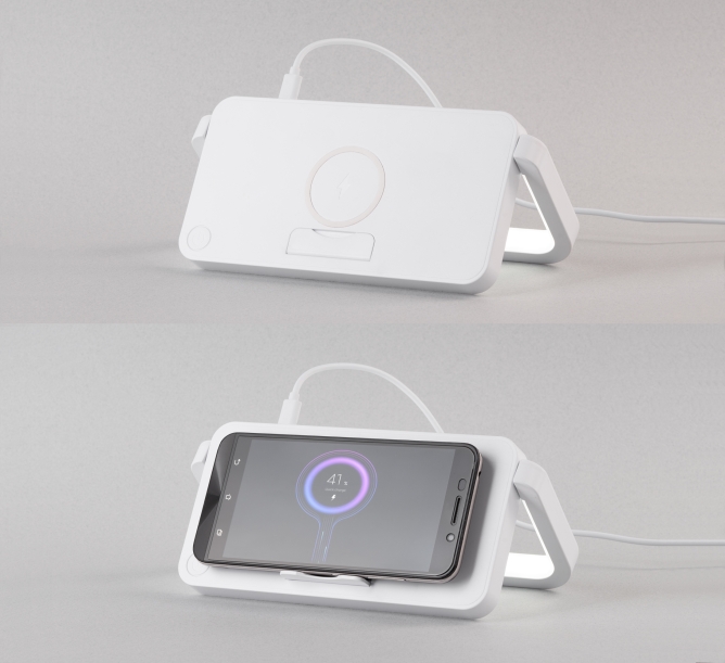 Лампа складная "Smart Light" с беспроводным (10W) зарядным устройством и подставкой для смартфона (белый) (Изображение 5)
