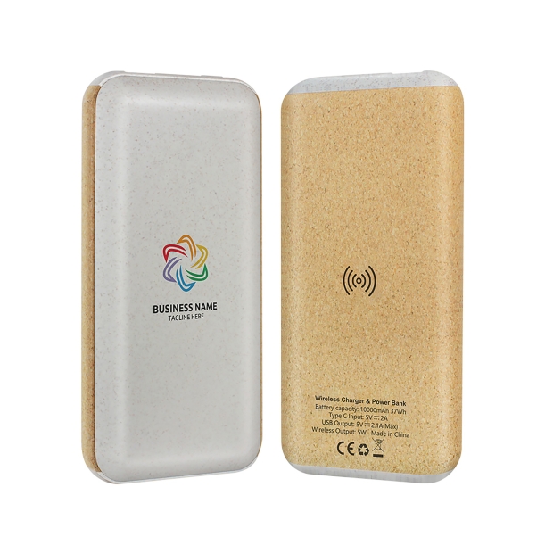 Беспроводное зарядное устройство "Cork Power" 10000 mAh, пластик/пшеничное волокно/пробка (Изображение 1)