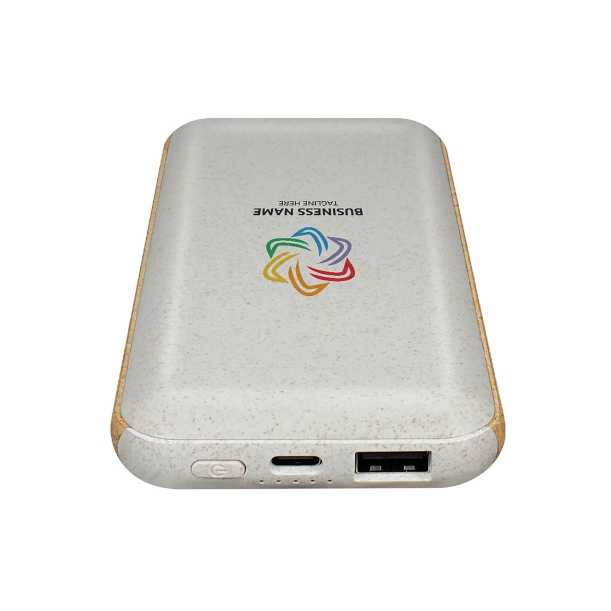 Беспроводное зарядное устройство "Cork Power" 10000 mAh, пластик/пшеничное волокно/пробка (Изображение 2)