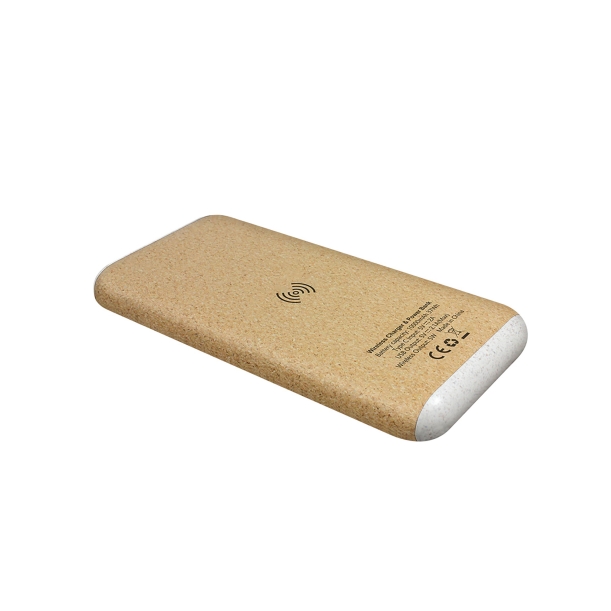Беспроводное зарядное устройство "Cork Power" 10000 mAh, пластик/пшеничное волокно/пробка (Изображение 3)