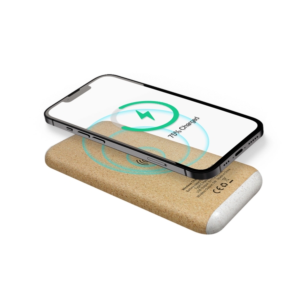 Беспроводное зарядное устройство "Cork Power" 10000 mAh, пластик/пшеничное волокно/пробка (Изображение 4)