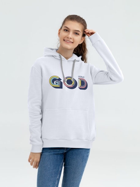 Толстовка с капюшоном «Новый GOD», белая, размер M (Изображение 1)
