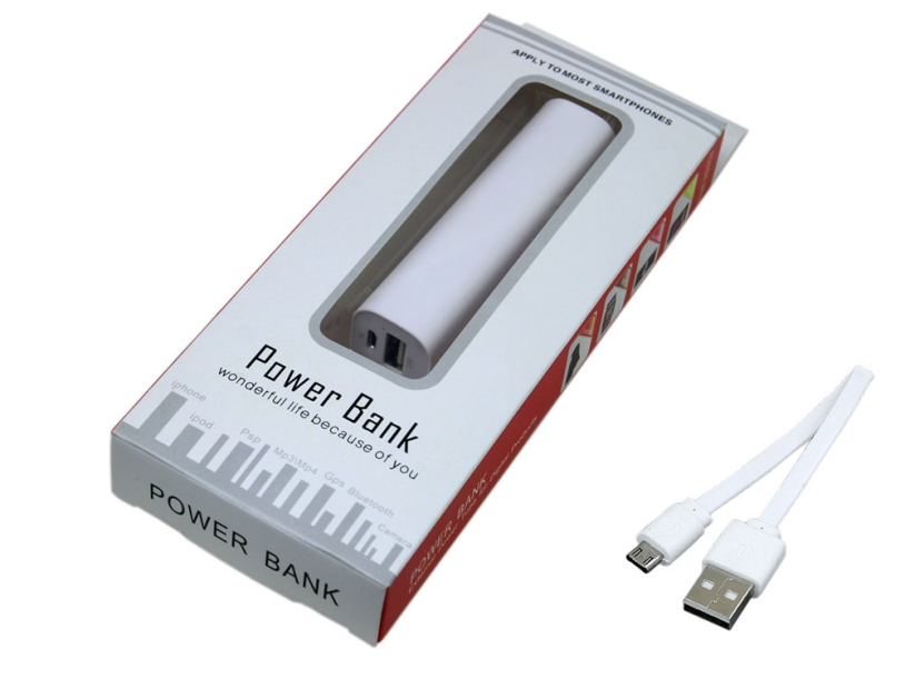 Внешний аккумулятор Digi прямоугольной формы, 2600 mAh (белый) 2600 mAh (Изображение 3)
